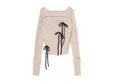 ANDMARY Ribbon Silk Knit Tops "Beige"