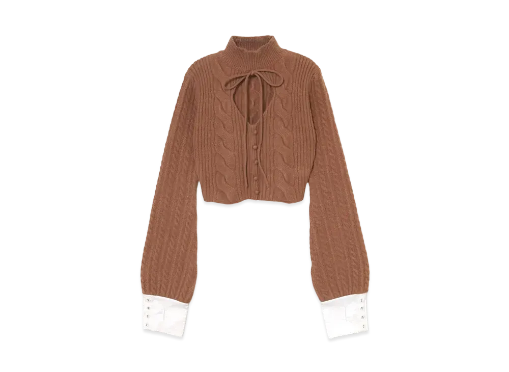 ANDMARY Vivian Knit Ribbon Tops "Brown"
