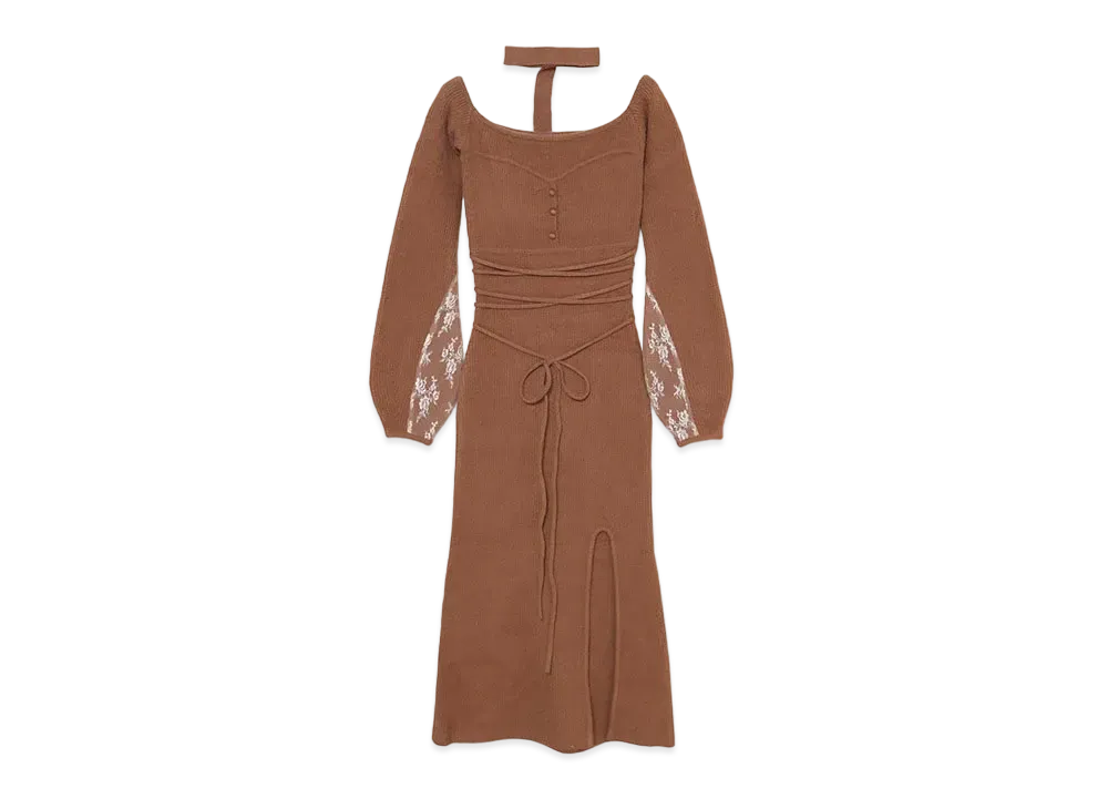 ANDMARY Lace Knit Long Dress "Brown"