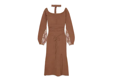 ANDMARY Lace Knit Long Dress "Brown"