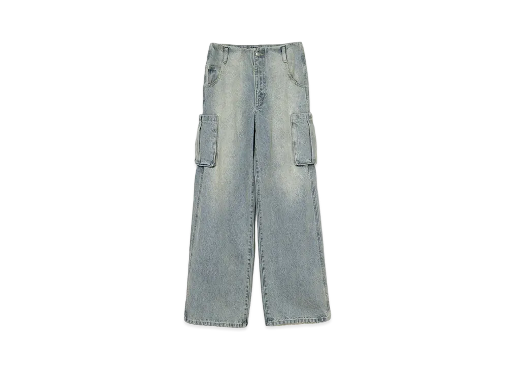 ANDMARY Back Ribbon Denim Cargo Pants "Blue"