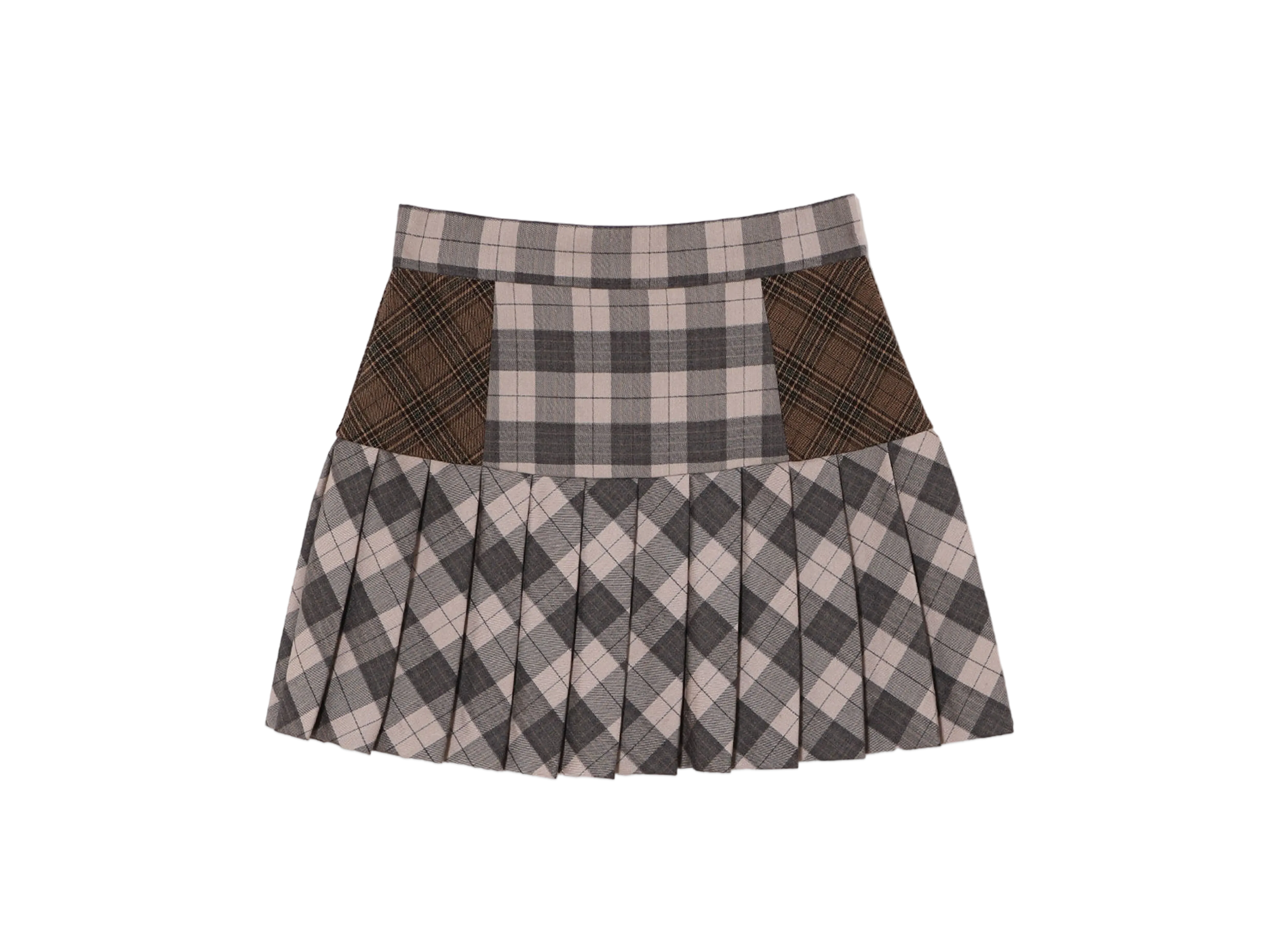 ANDMARY Coco Check Pleats Skirt "Pink Beige"