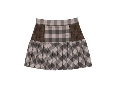 ANDMARY Coco Check Pleats Skirt "Pink Beige"
