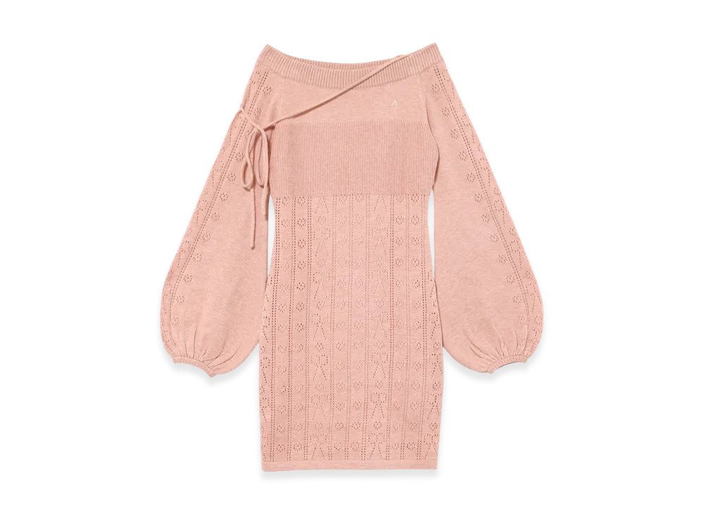 ANDMARY Ribbon Crochet Knit Dress "Pink"