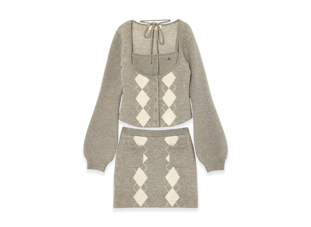 ANDMARY Argyle Ribbon Knit Set Up "Gray"