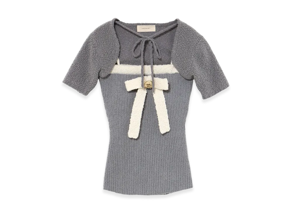 andmary Bicolor ribbon tops フリーサイズ Bicolor ribbon tops