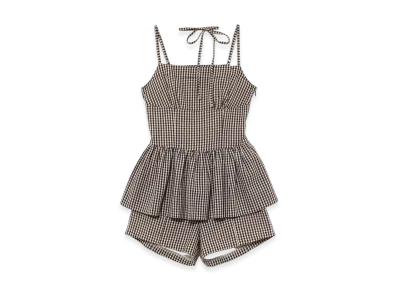 ANDMARY Gingham Check Set Up "Brown"