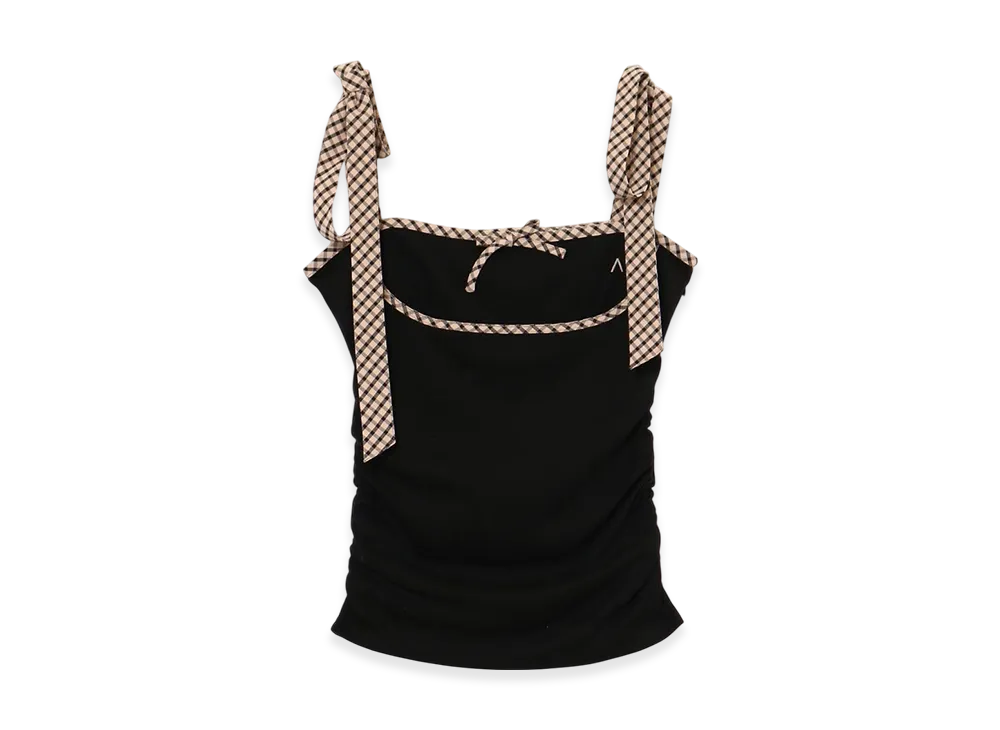 ANDMARY Alice Check Ribbon Tops "Black"