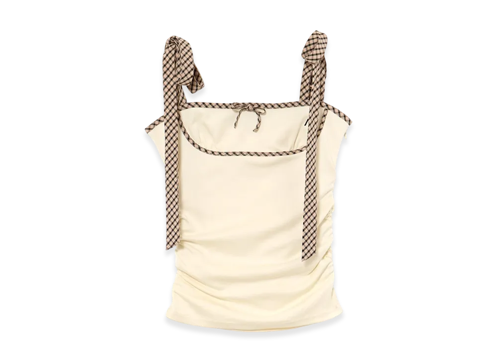 ANDMARY Alice Check Ribbon Tops "Ivory"