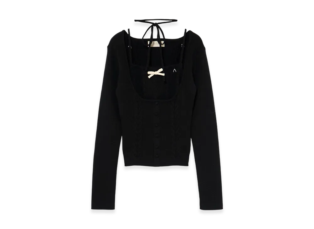 ANDMARY】Ribbon silk knit tops andmary Ami ribbon check tops black