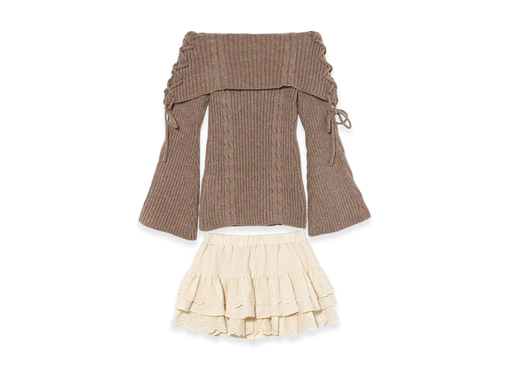 ANDMARY Corrie lace knit set up "Mocha"