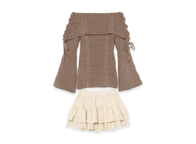 ANDMARY Corrie lace knit set up "Mocha"