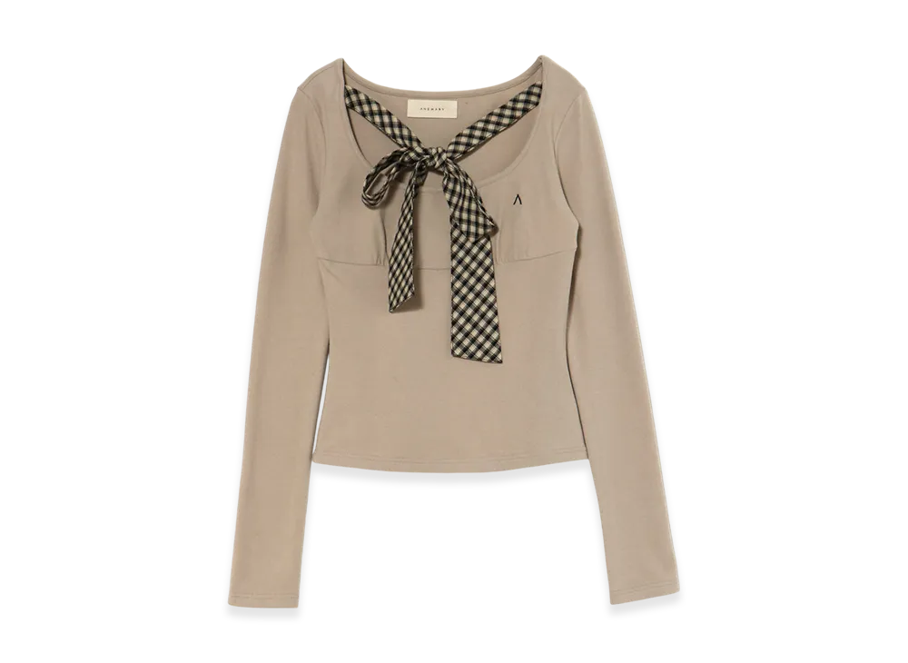 ANDMARY Ami ribbon check tops "Beige"