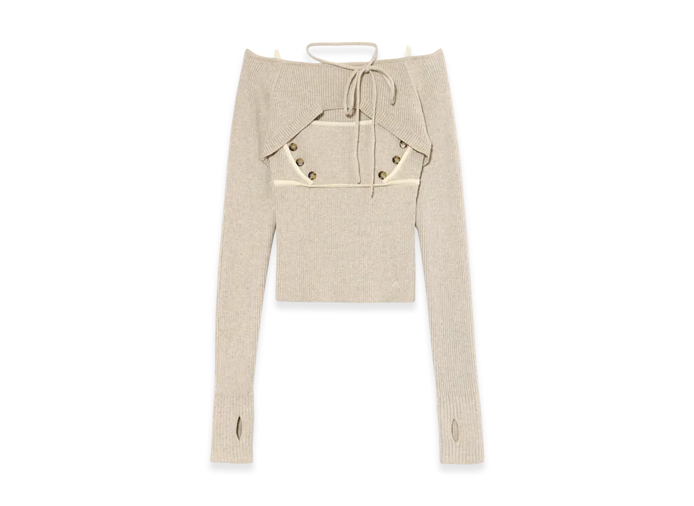 ANDMARY Elf button knit tops "Beige"