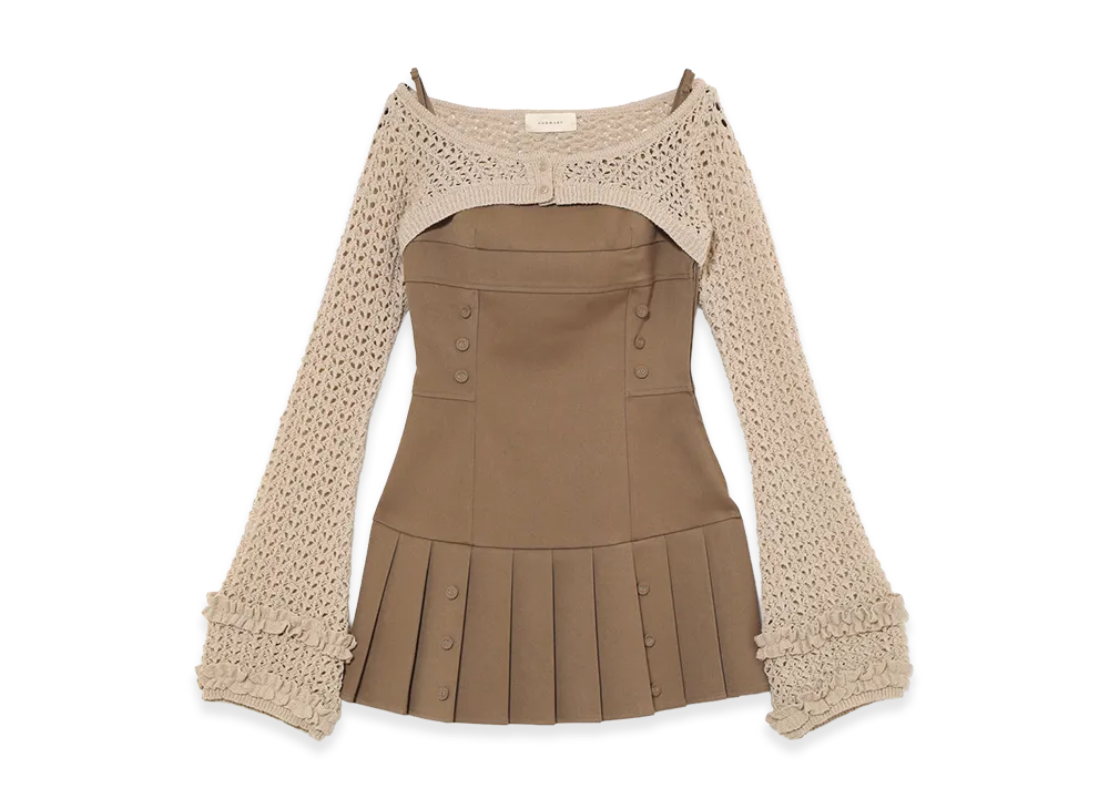ANDMARY Grenda Pleats Set Mini Dress "Brown"