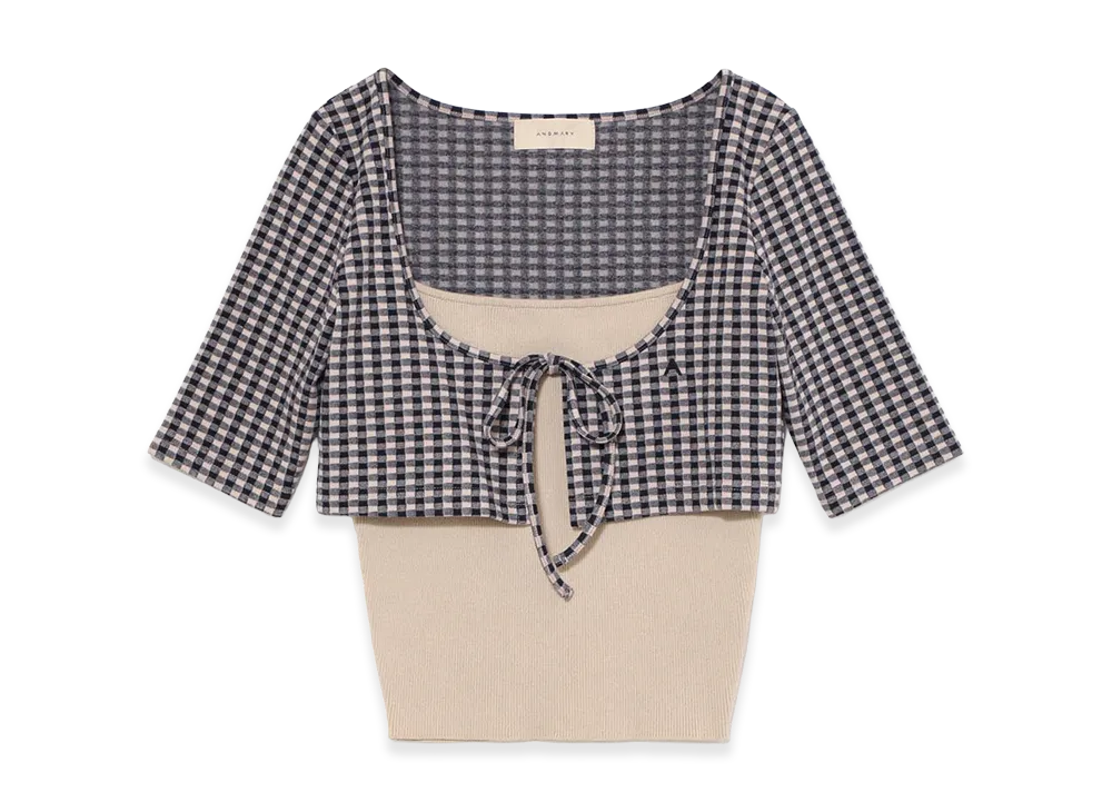 ANDMARY Ava Gingham Check Tops "Navy"