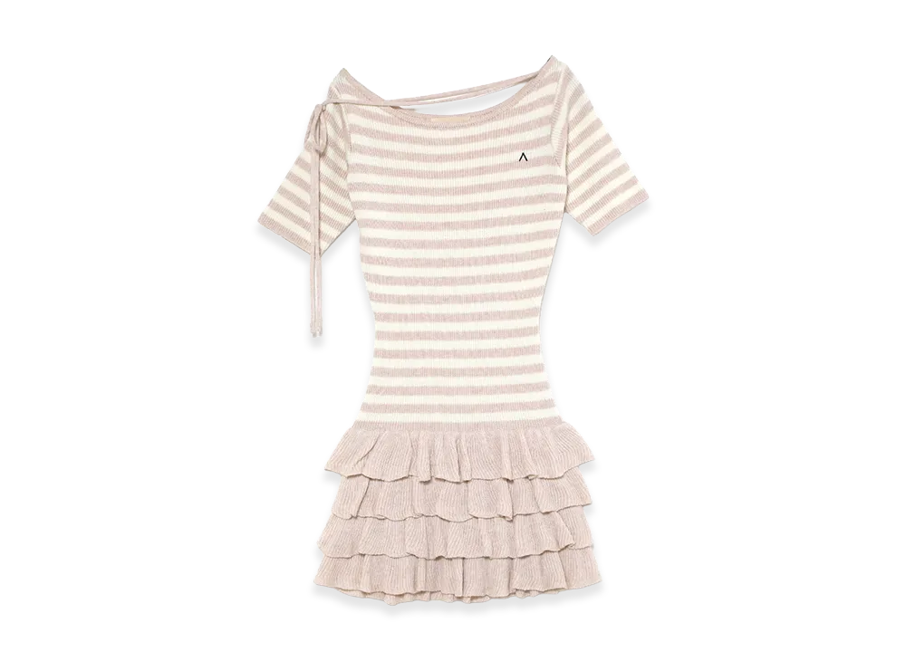 ワンピース Rachel knit frill mini dress beige Rachel knit frill mini dress beige Knitted Frill Detail Mini Dress