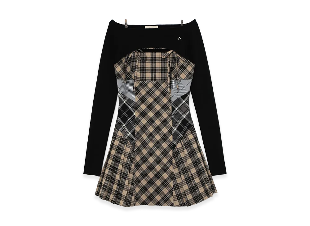 ANDMARY Women's Nadia Check Pleats Mini Dress "Beige"