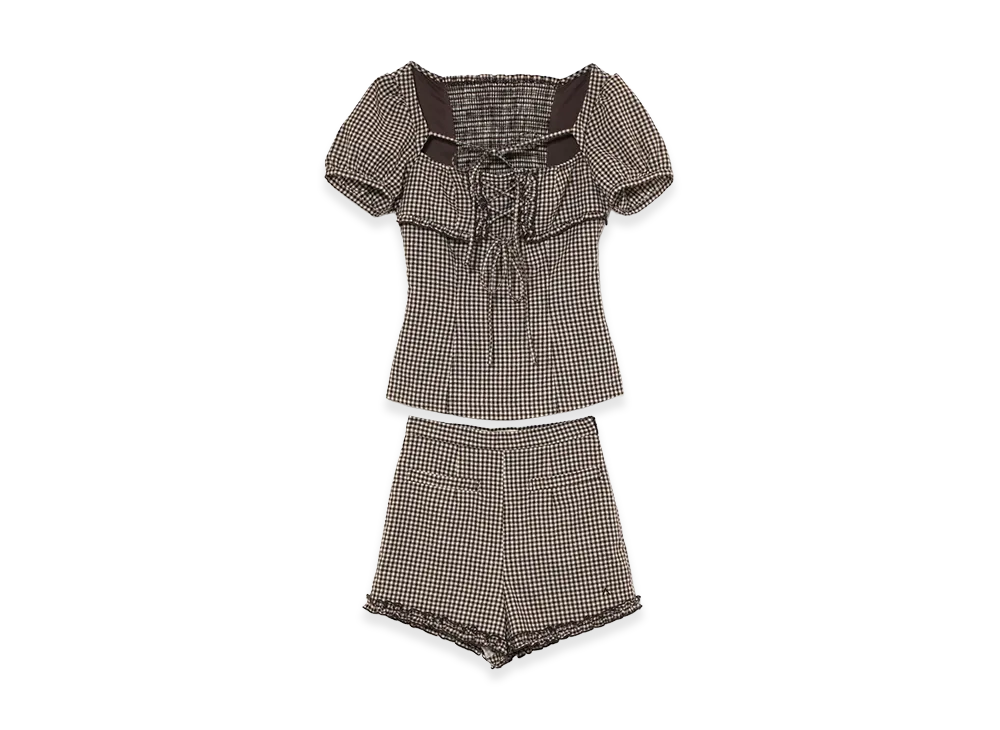 ANDMARY Women's Dorothy Gingham Check Set Up "Brown"