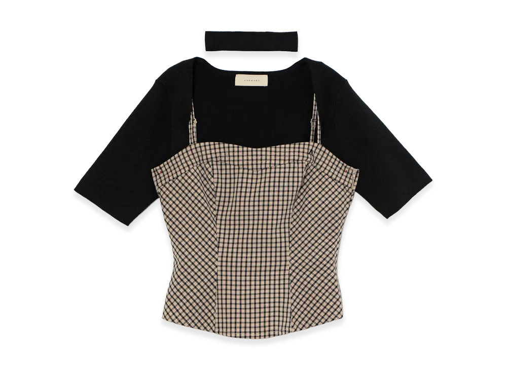 ANDMARY Women's Nancy Check Set Tops "Beige"