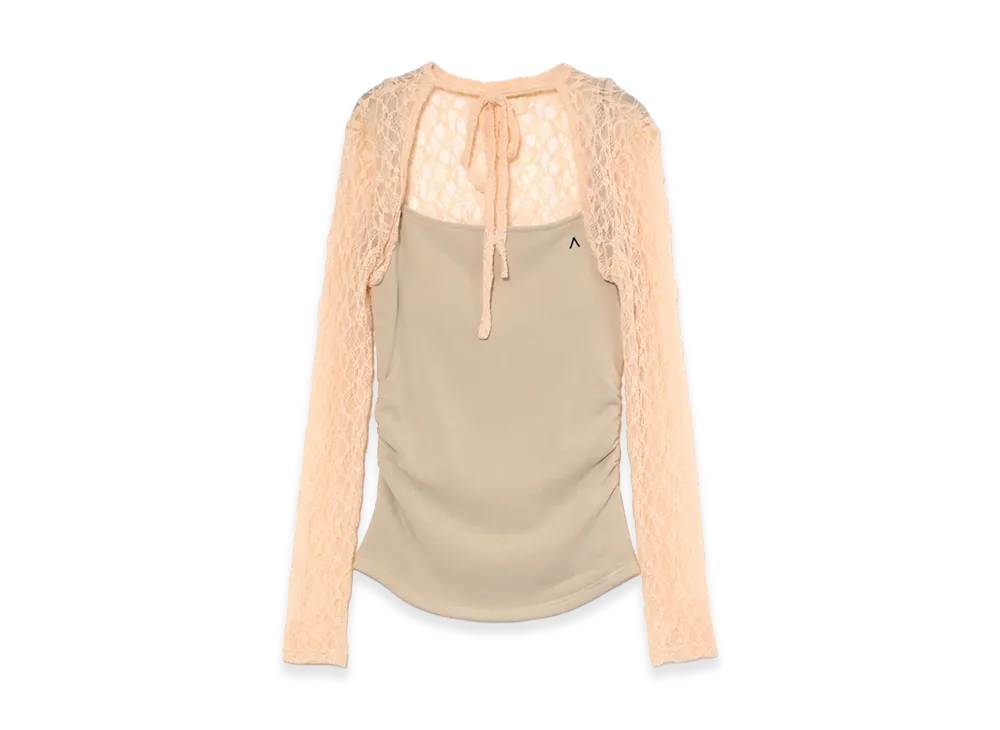 ANDMARY Women's Bloom Flower Tulle Tops "Pink Beige"