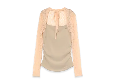 ANDMARY Women's Bloom Flower Tulle Tops "Pink Beige"
