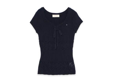 ANDMARY Women's Heart Crochet Knit Tops "Navy"