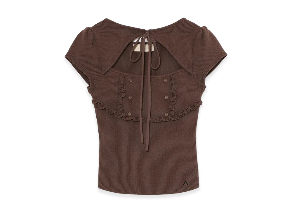 ANDMARY Women's Bell Frill Knit Tops "Brown"