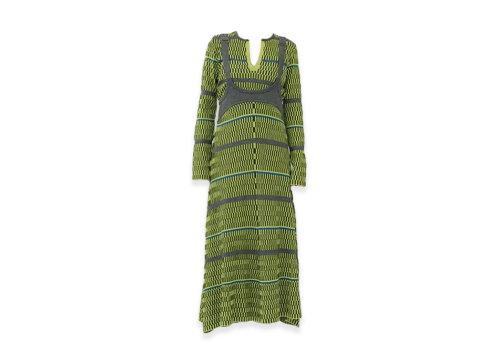 AKANE UTSUNOMIYA Women's Color Block Knit Dress "Green"
