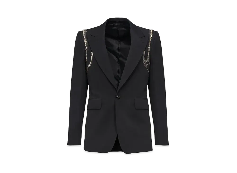 Alexander McQUEEN Crystal Harness Single Breast Jacket "Black"