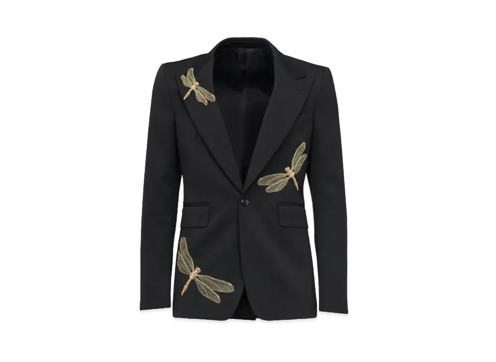 Alexander McQUEEN Dragonfly Applique Single Breast Jacket "Black"