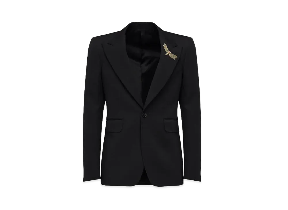Alexander McQUEEN Dragonfly Applique Single Breast Jacket "Black"