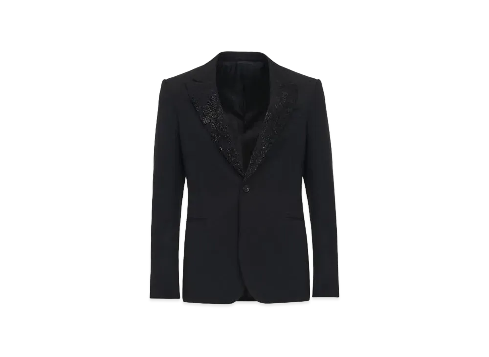 Alexander McQUEEN Embroidered Lapel Single Breast Jacket "Black"