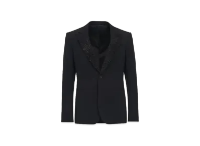 Alexander McQUEEN Embroidered Lapel Single Breast Jacket "Black"