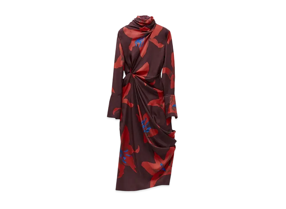 Alexander McQUEEN Flame Lily Asymmetric Dress "Burgundy"