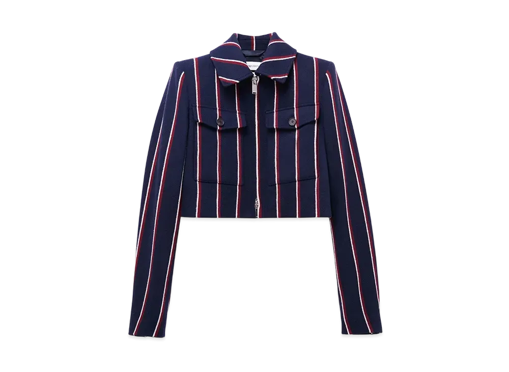 Alexander McQUEEN College Stripe Cropped Jacket "Navy/Burgundy"