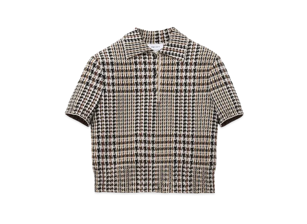 Alexander McQUEEN Checked Short-Sleeve Top "Ivory/Black/Khaki"