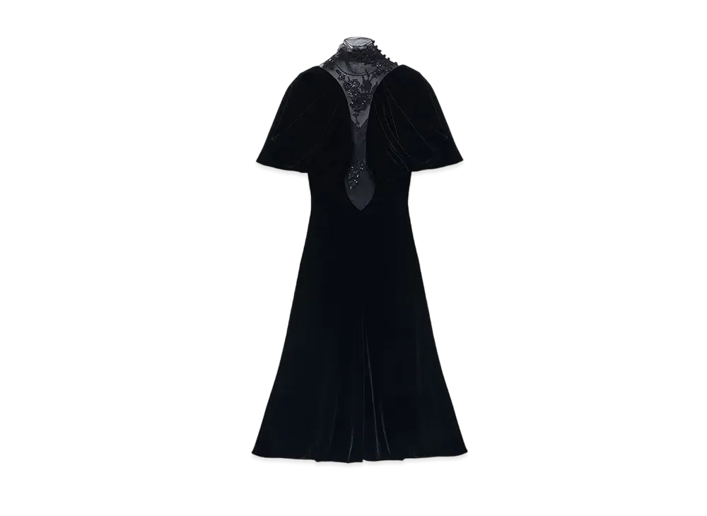 Alexander McQUEEN Lace Detail Velvet Dress "Black"