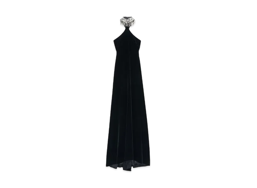 Alexander McQUEEN Embellished Neck Evening Dress "Black"
