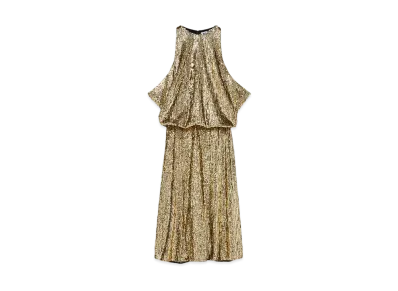 Alexander McQUEEN Draped Sequin Dress "Gold"