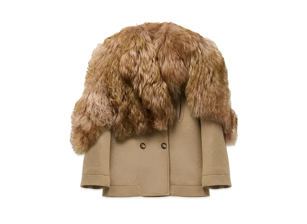 Alexander McQUEEN Shearling Stole Wool Peacoat "Camel"