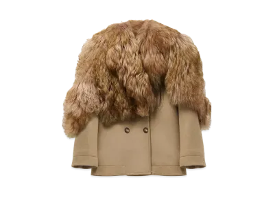 Alexander McQUEEN Shearling Stole Wool Peacoat "Camel"