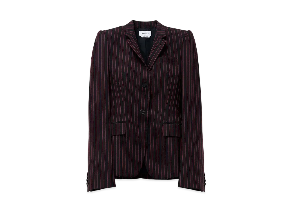 Alexander McQUEEN Pinstripe Single-Breasted Jacket "BlackBurgundy"