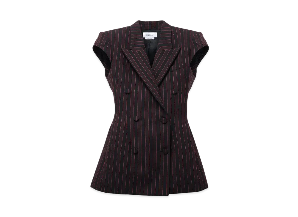 Alexander McQUEEN Pinstripe Sleeveless Jacket "BlackBurgundy"
