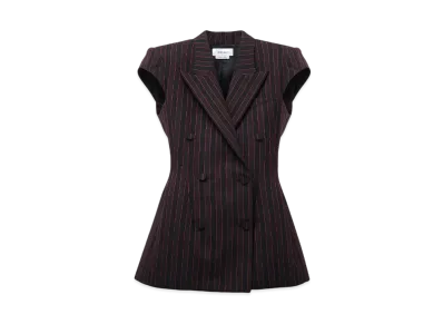 Alexander McQUEEN Pinstripe Sleeveless Jacket "BlackBurgundy"