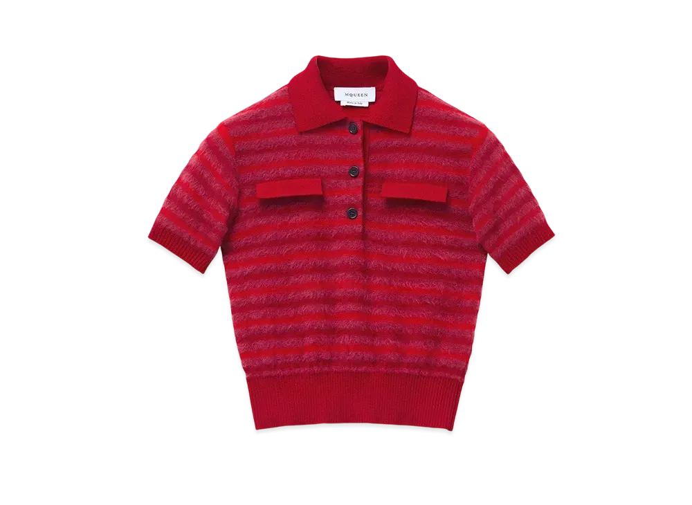 Alexander McQUEEN Striped Short Sleeve Top "Burgundy/Red"