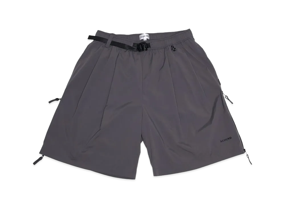 ALOUND Twotuck Belted Ventilation Nylon Shorts "Charcoal"