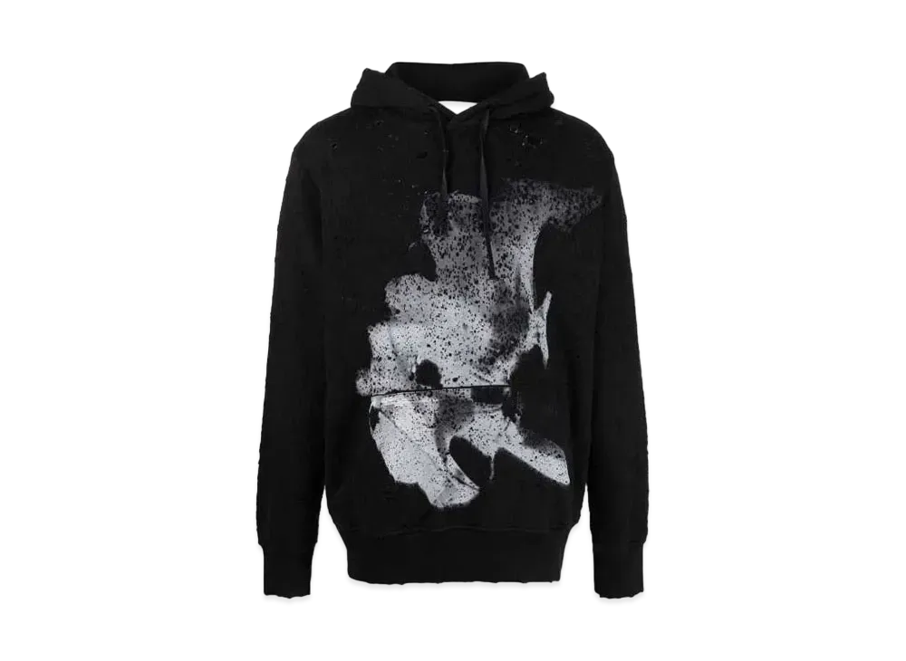 1017 ALYX 9SM Distressed Graphic-Print Cotton Hoodie "Black"