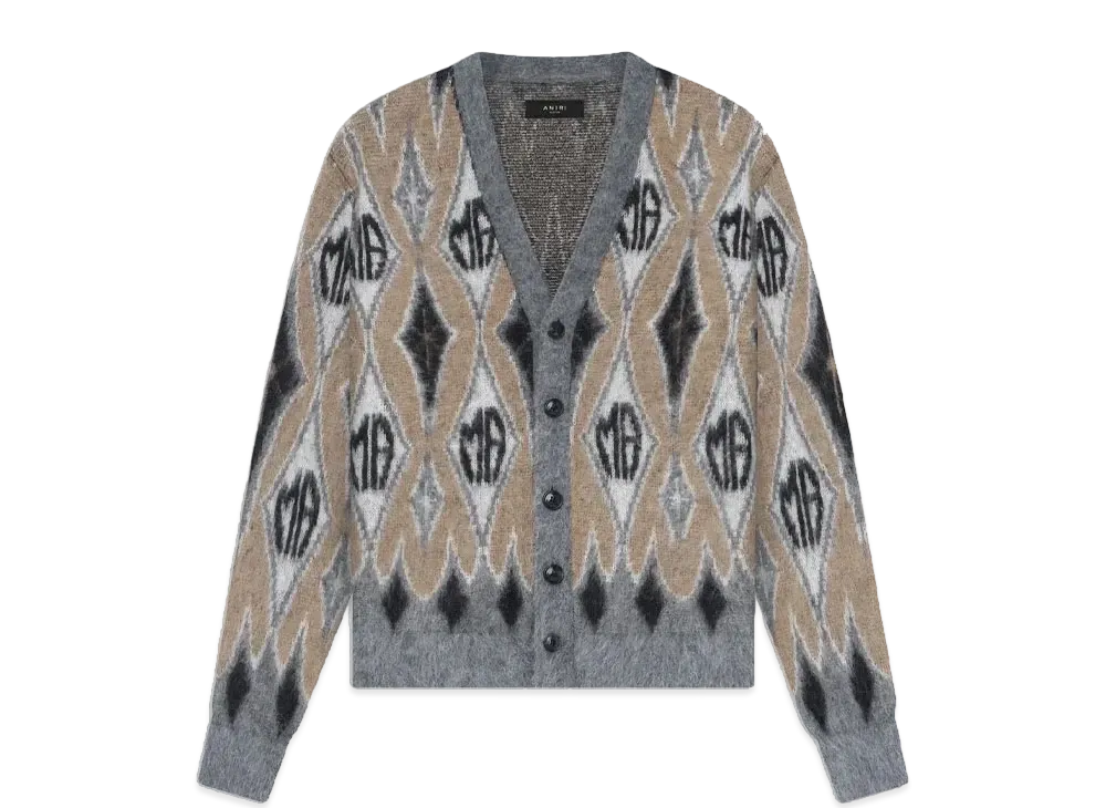 AMIRI Argyle Mohair Cardigan "Potting Soil"