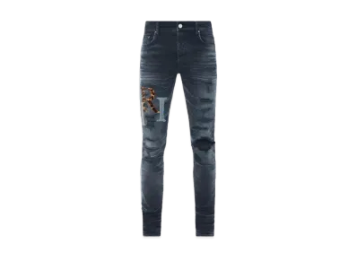 AMIRI Leather Staggered Logo Jean "Vintage Indigo"
